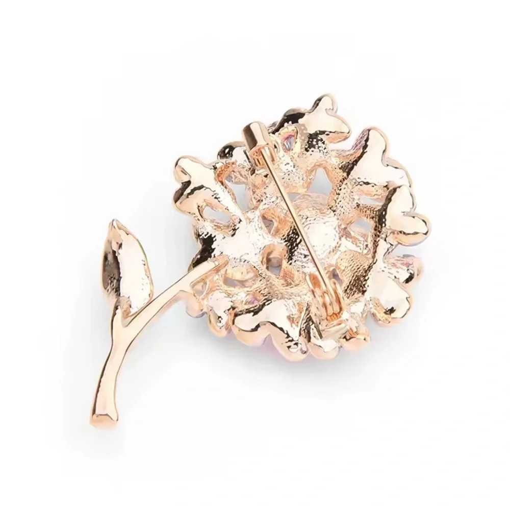 Pink Hydrangea Floral Gold Brooch